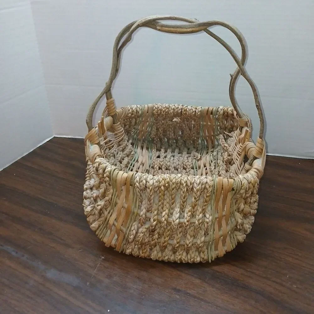 Vintage Hand Woven Basket with Handle
